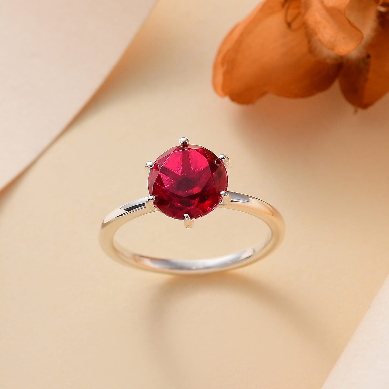 Ruby Colour Quartz Solitaire Sterling Silber Ring 2.40 ct