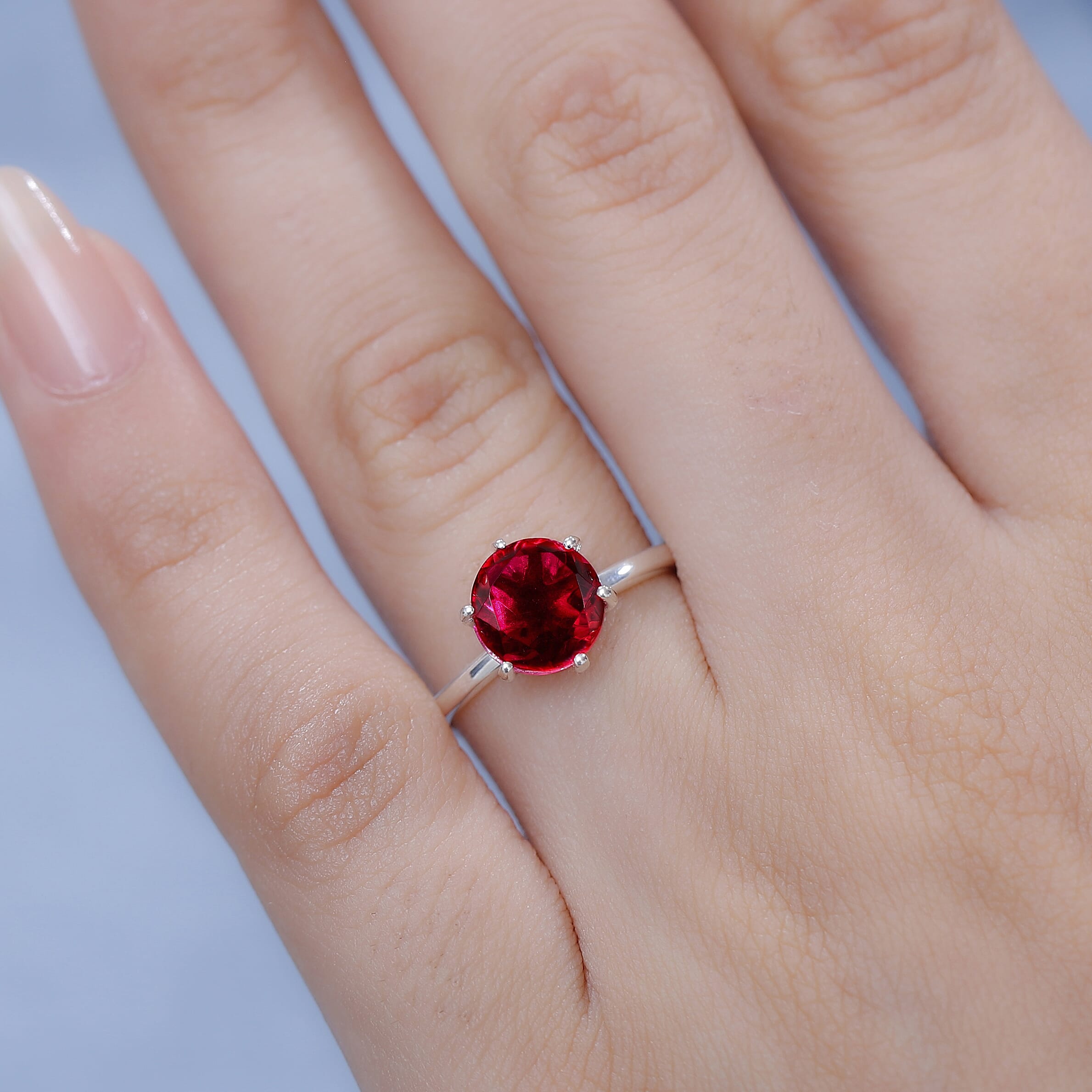 Ruby Colour Quartz Solitaire Sterling Silber Ring 2.40 ct