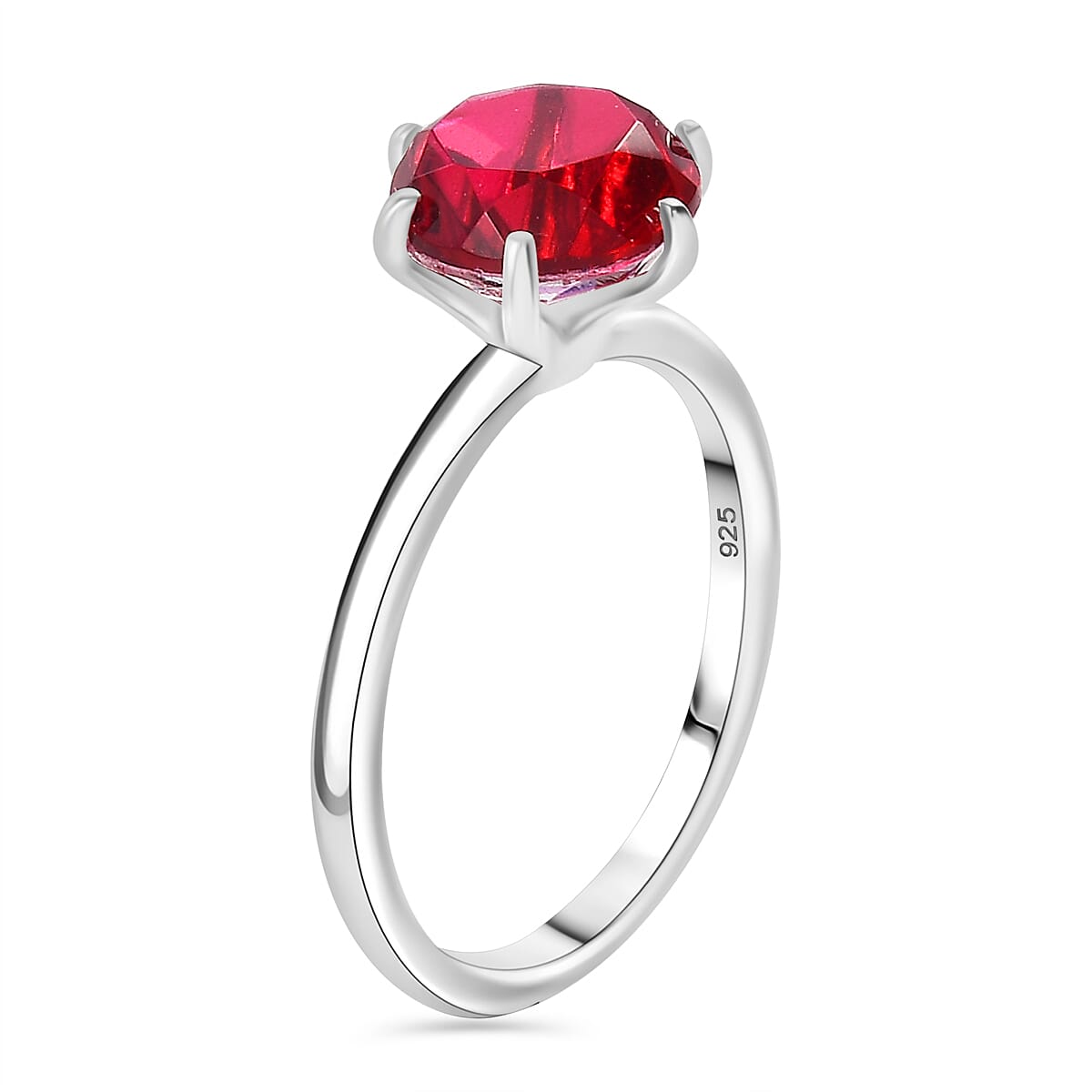 Ruby Colour Quartz Solitaire Sterling Silber Ring 2.40 ct