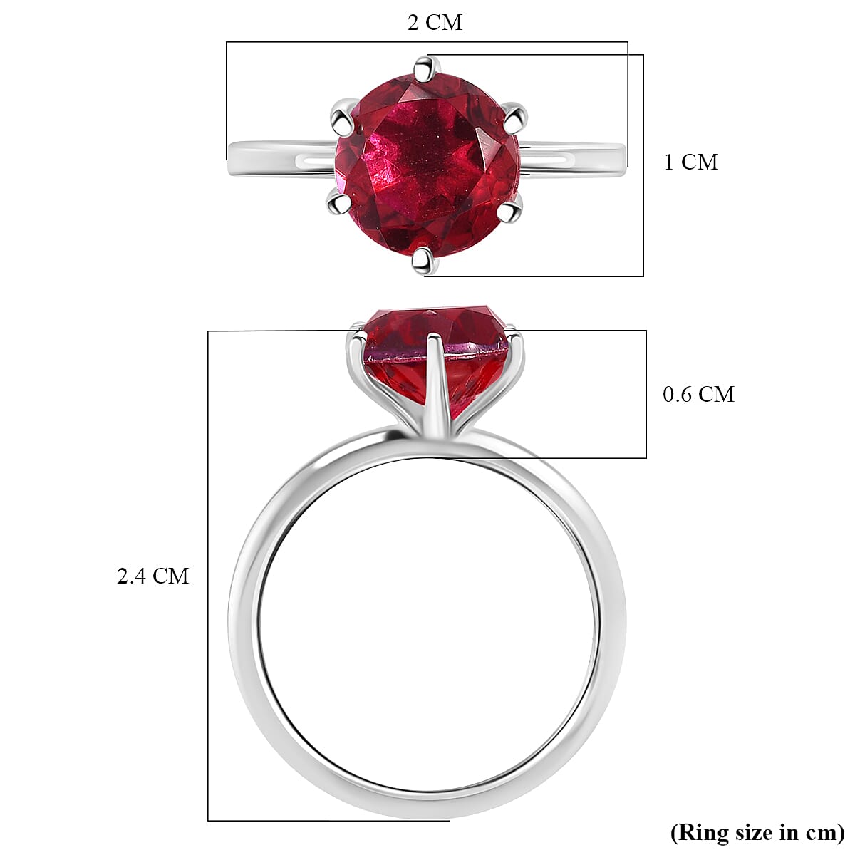Ruby Colour Quartz Solitaire Sterling Silber Ring 2.40 ct