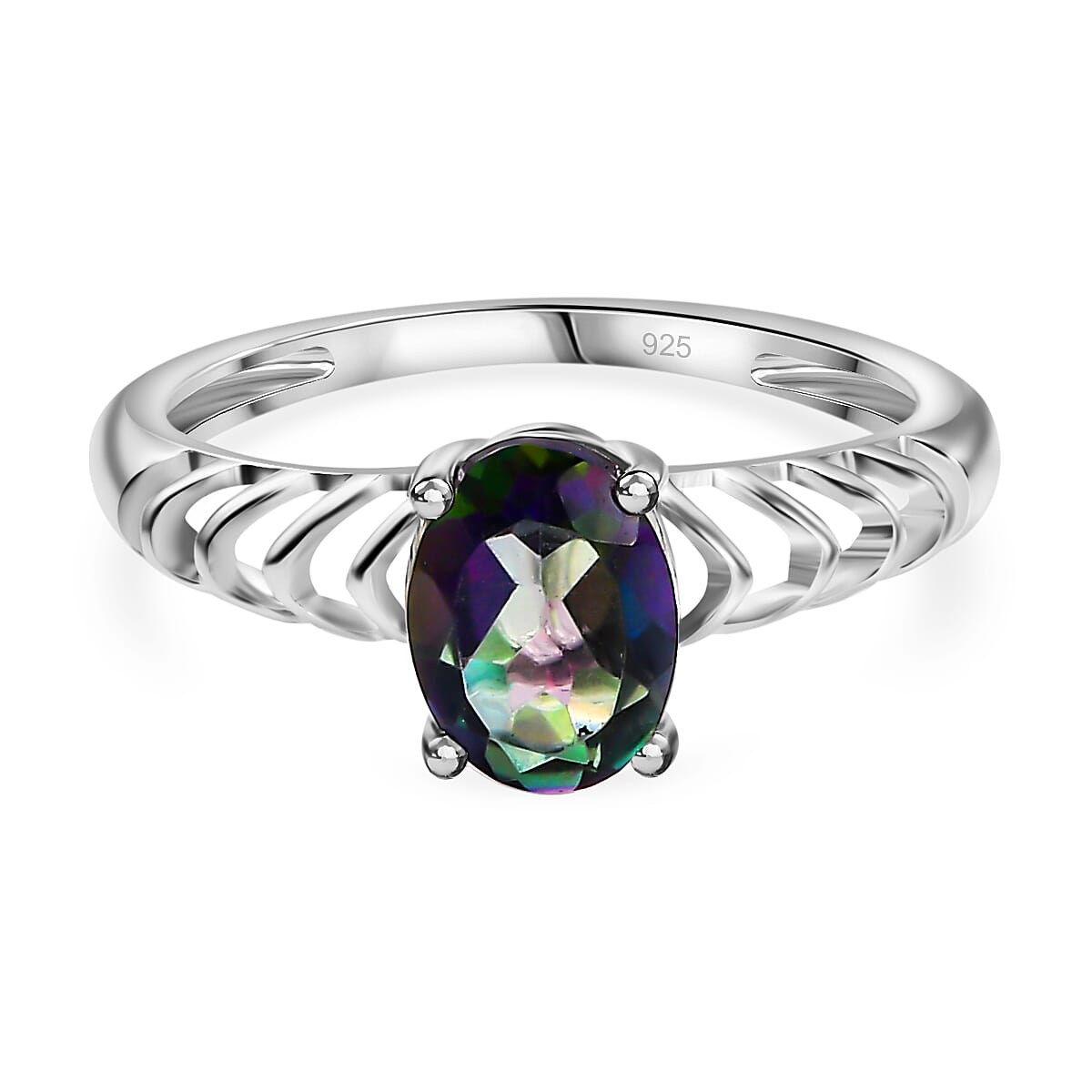 Mystic Green Quartz Solitaire Ring Sterling Silver 1.50 ct