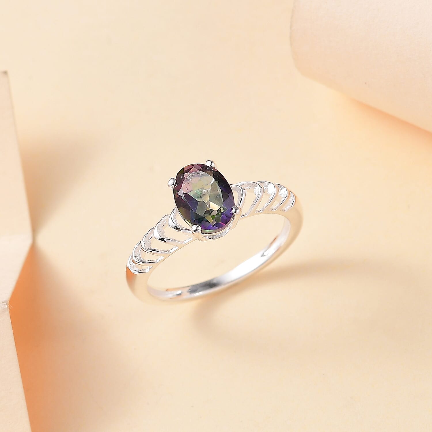 Mystic Green Quartz Solitaire Ring Sterling Silver 1.50 ct