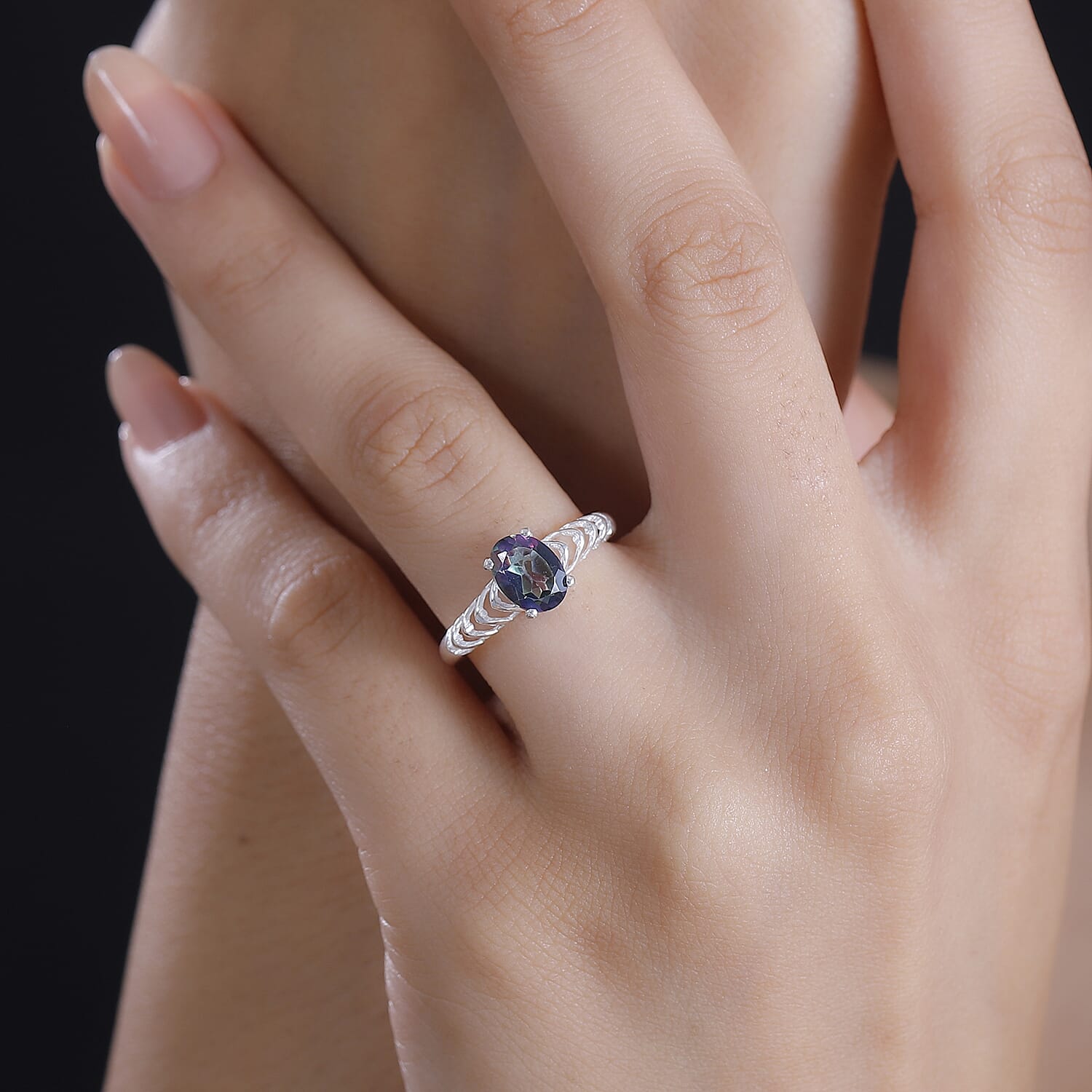 Mystic Green Quartz Solitaire Ring Sterling Silver 1.50 ct