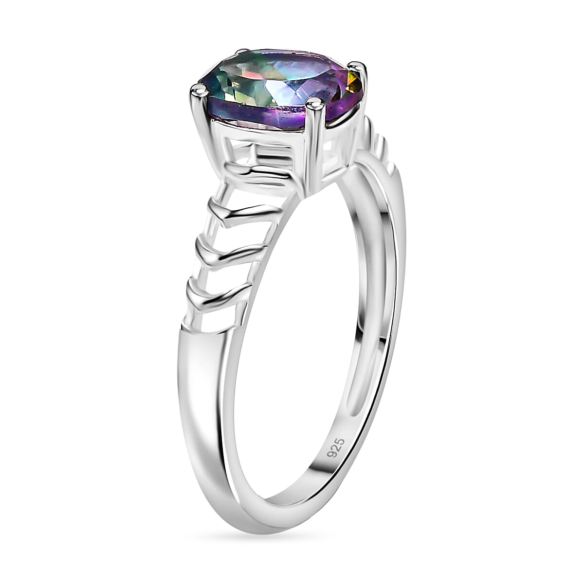 Mystic Green Quartz Solitaire Ring Sterling Silver 1.50 ct