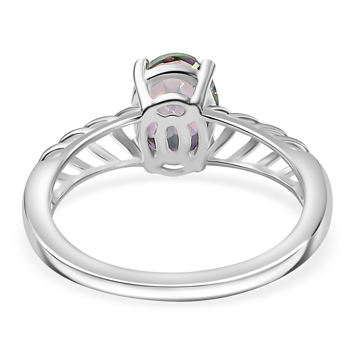 Mystic Green Quartz Solitaire Ring Sterling Silver 1.50 ct