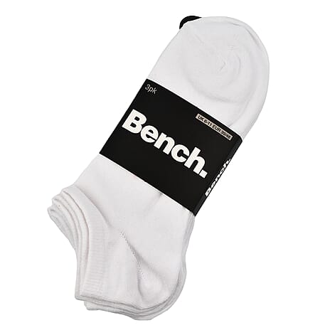 BENCH Pack of 3 100% Cotton Trainer Socks (One Size) - White