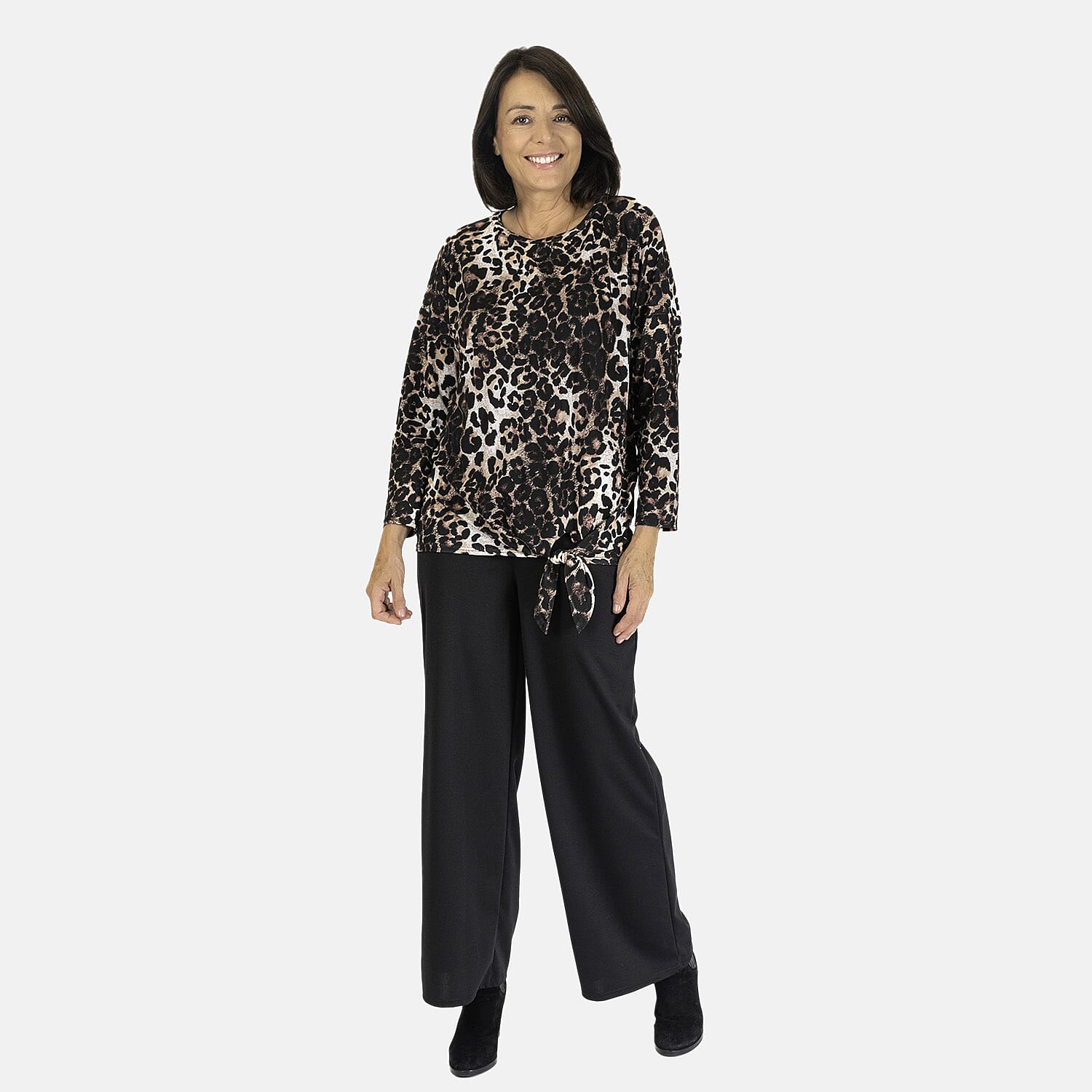 Indigo & Co Tie Front Top Size L (16 to 18) - Leopard