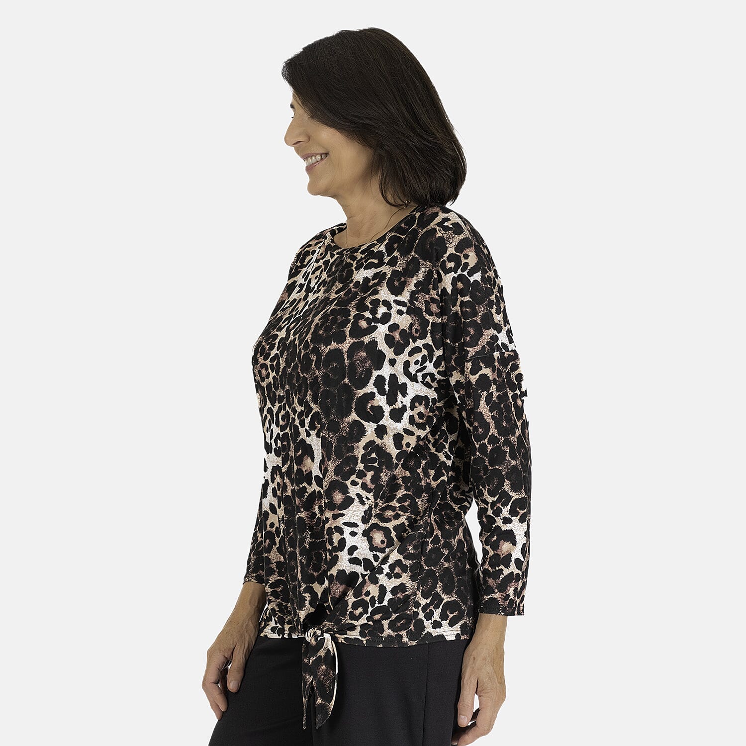 Indigo & Co Tie Front Top Size L (16 to 18) - Leopard