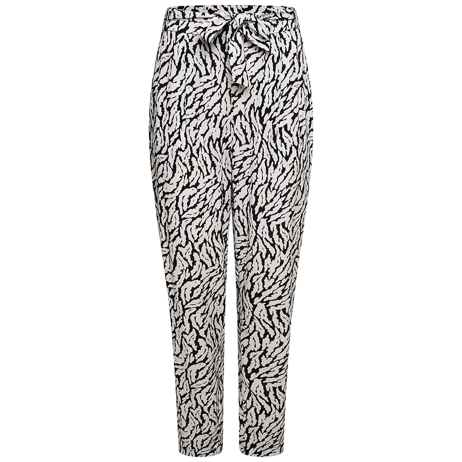 Emreco 100% Viscose Print Tie Waist Lightweight Tapered Leg Trouser (Size 12) - Black & White