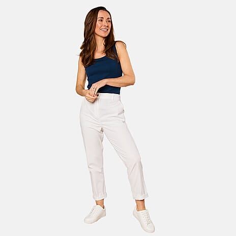 Emreco Cotton Elastic Back Turn Up Chino (Size 14) - White