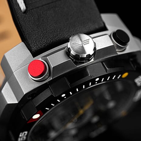 VOSTOK EUROPE Systema Periodicum Hybrid Quartz Movt. 20 ATM Water Resistant Watch with Black Silver Plating & Genuine Leather Strap