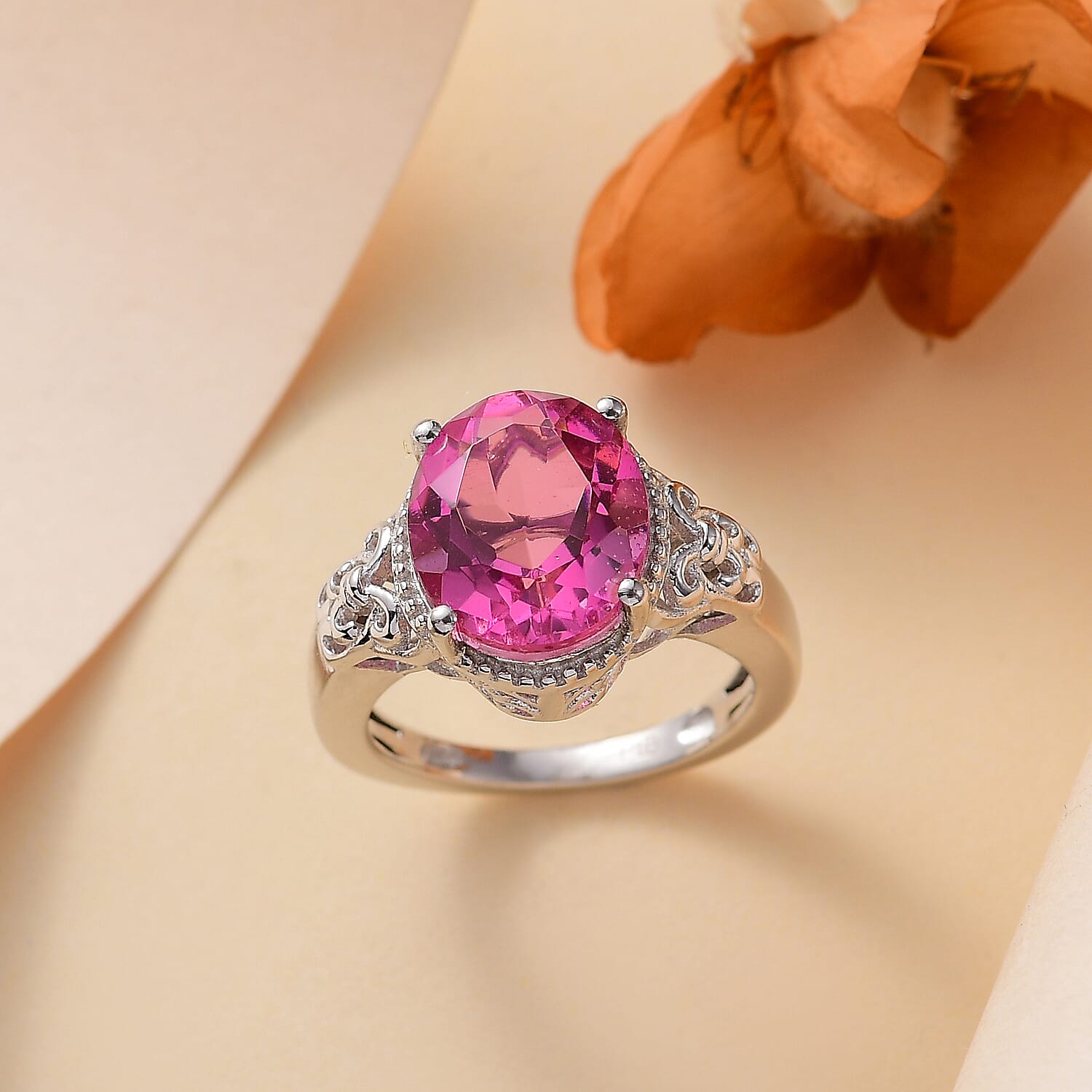 Radiant Orchid Quartz Platinum Overlay Ring 5.00 ct