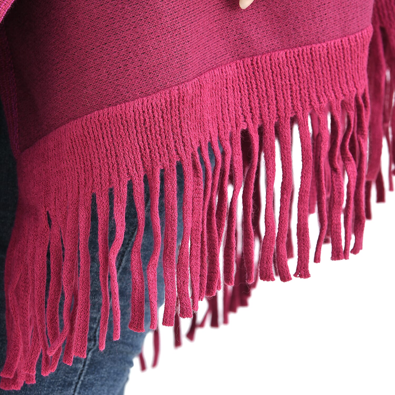 La Marey Faux Fur Trim Striped Poncho (One Size) - Black - Pink