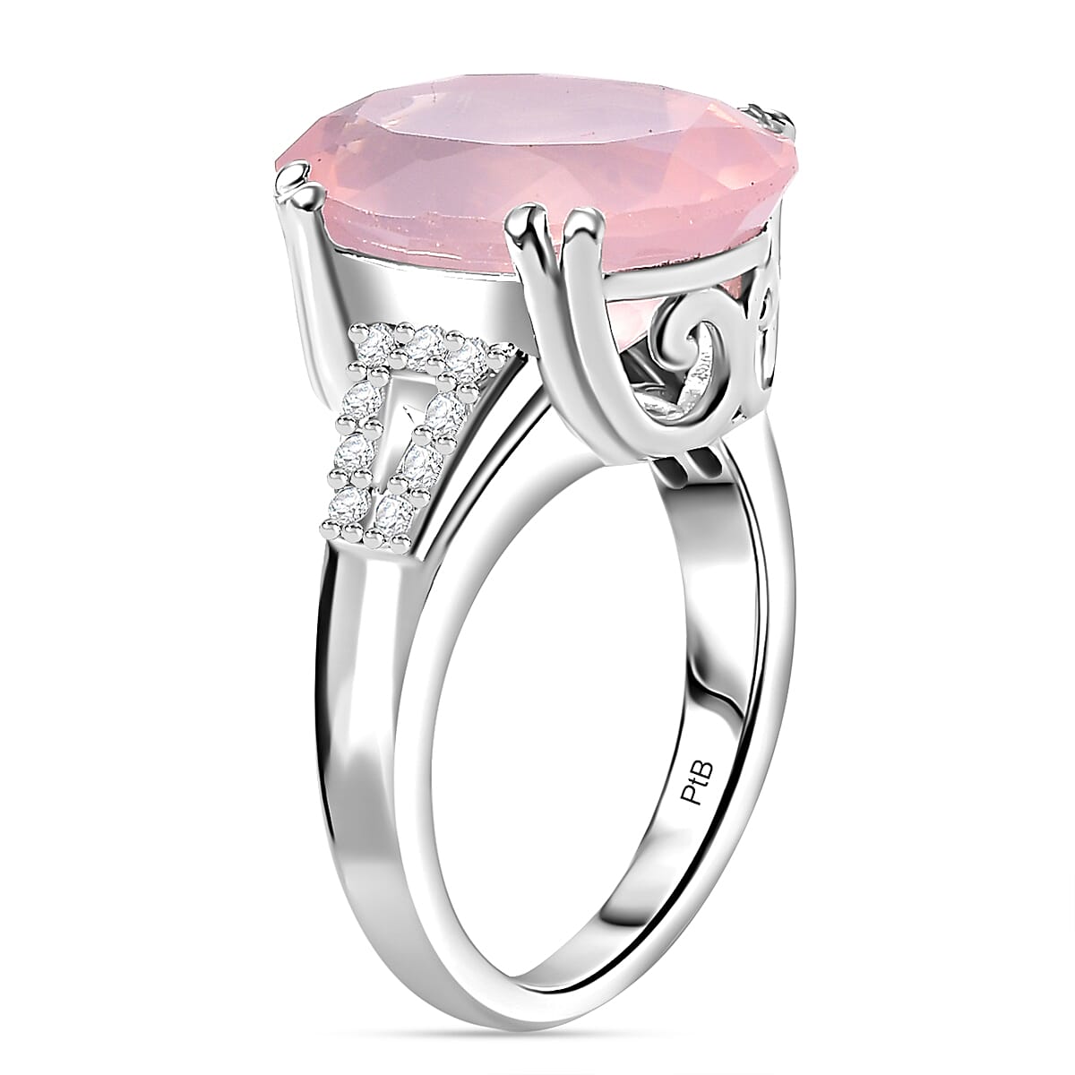 Natural Rose Quartz & Natural White Zircon Ring 8.436  Ct.