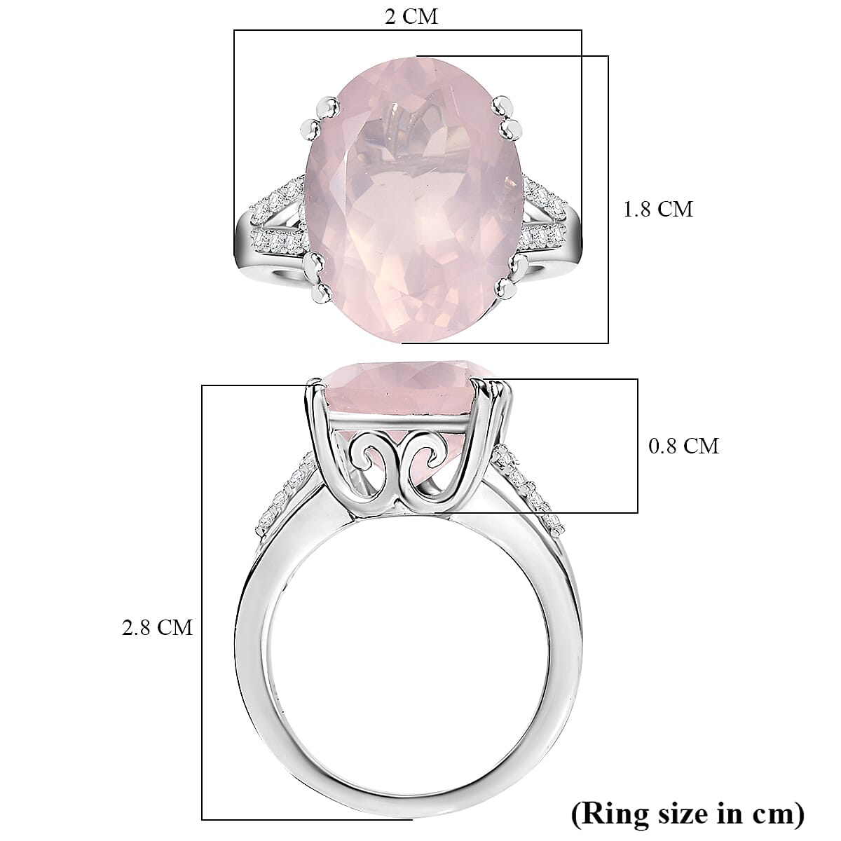 Natural Rose Quartz & Natural White Zircon Ring 8.436  Ct.