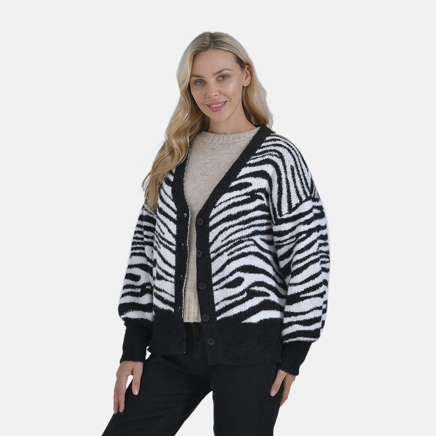 Tamsy Zebra Print Cardigan - Black & White
