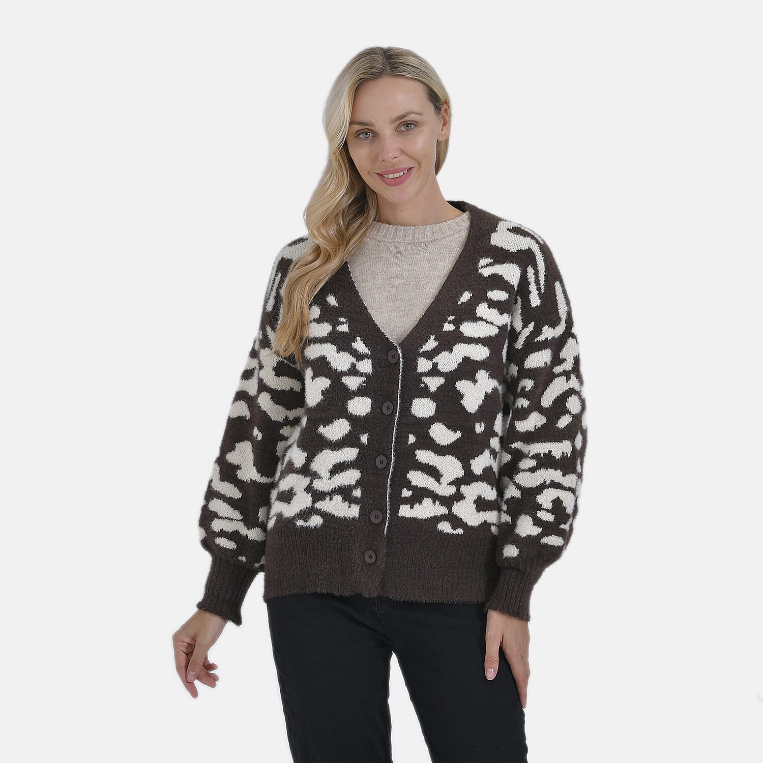 Tamsy Printed Cardigan - Brown & Beige Leopard Print