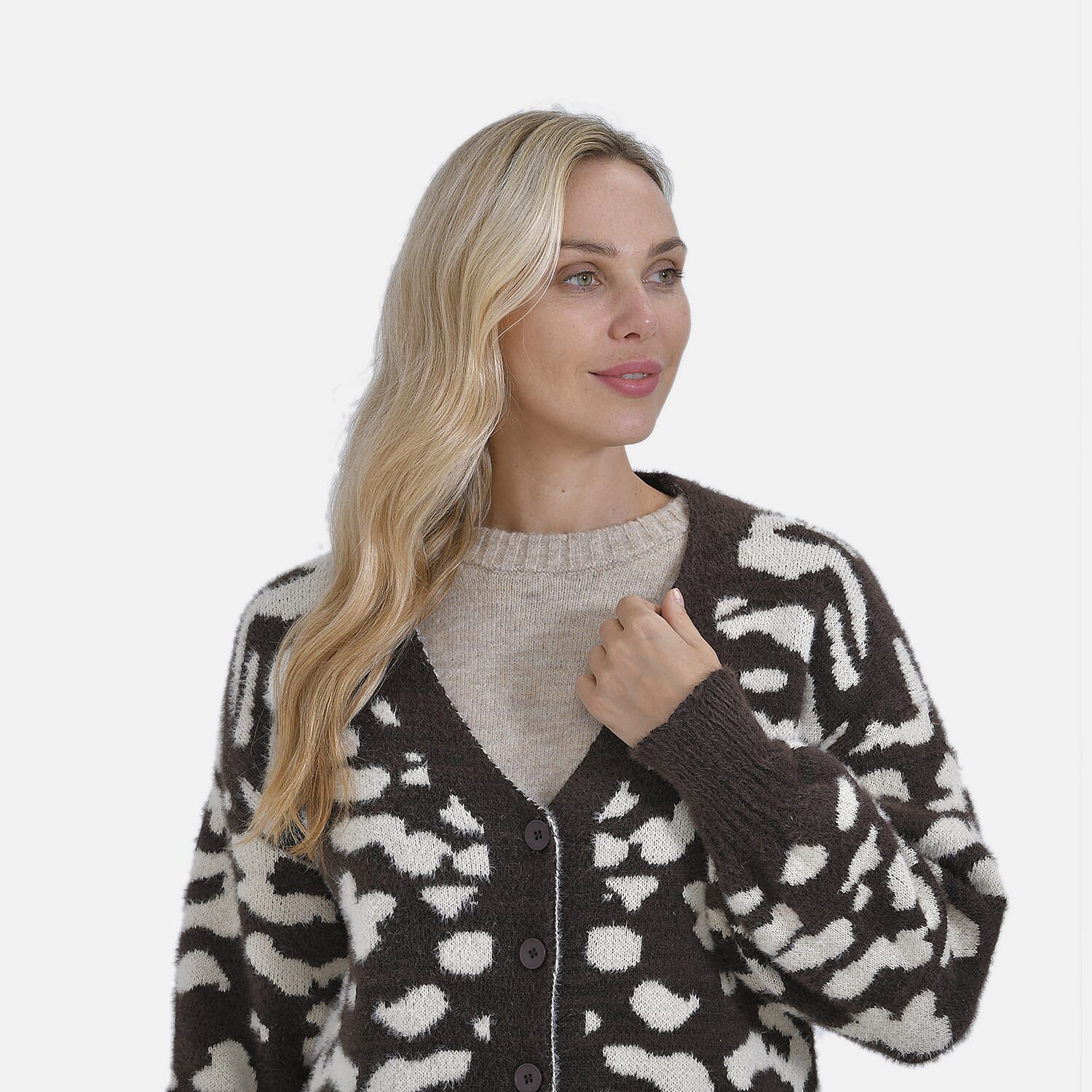 Tamsy Printed Cardigan - Brown & Beige Leopard Print