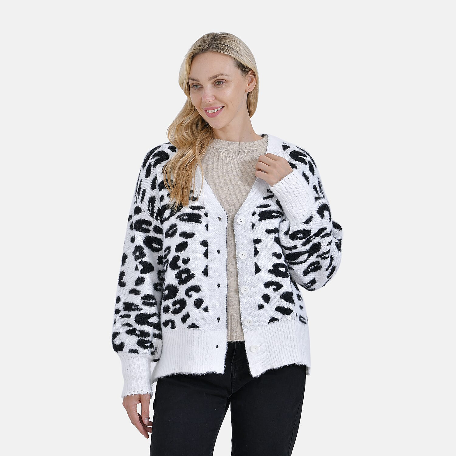 Tamsy Leopard Print Cardigan - White & Black Print