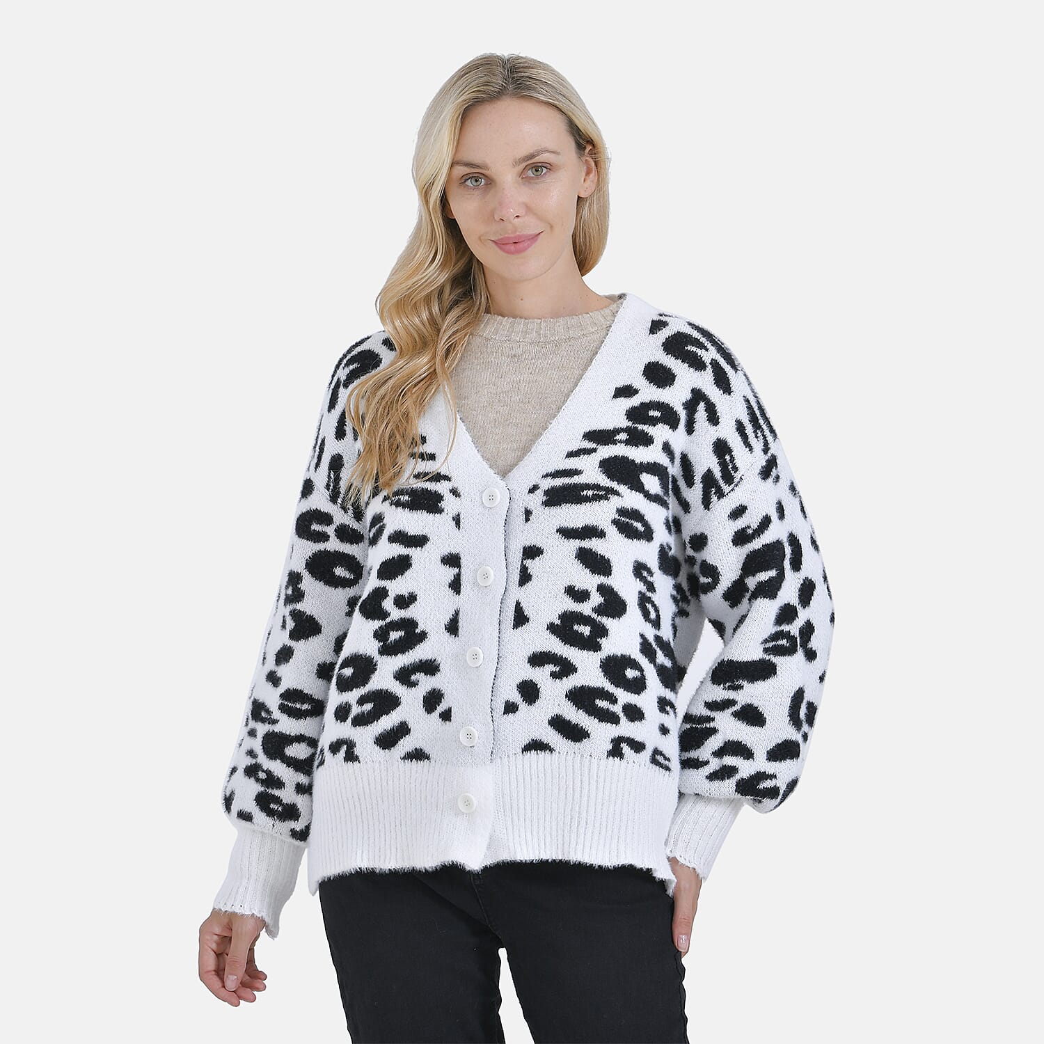 Tamsy Leopard Print Cardigan - White & Black Print