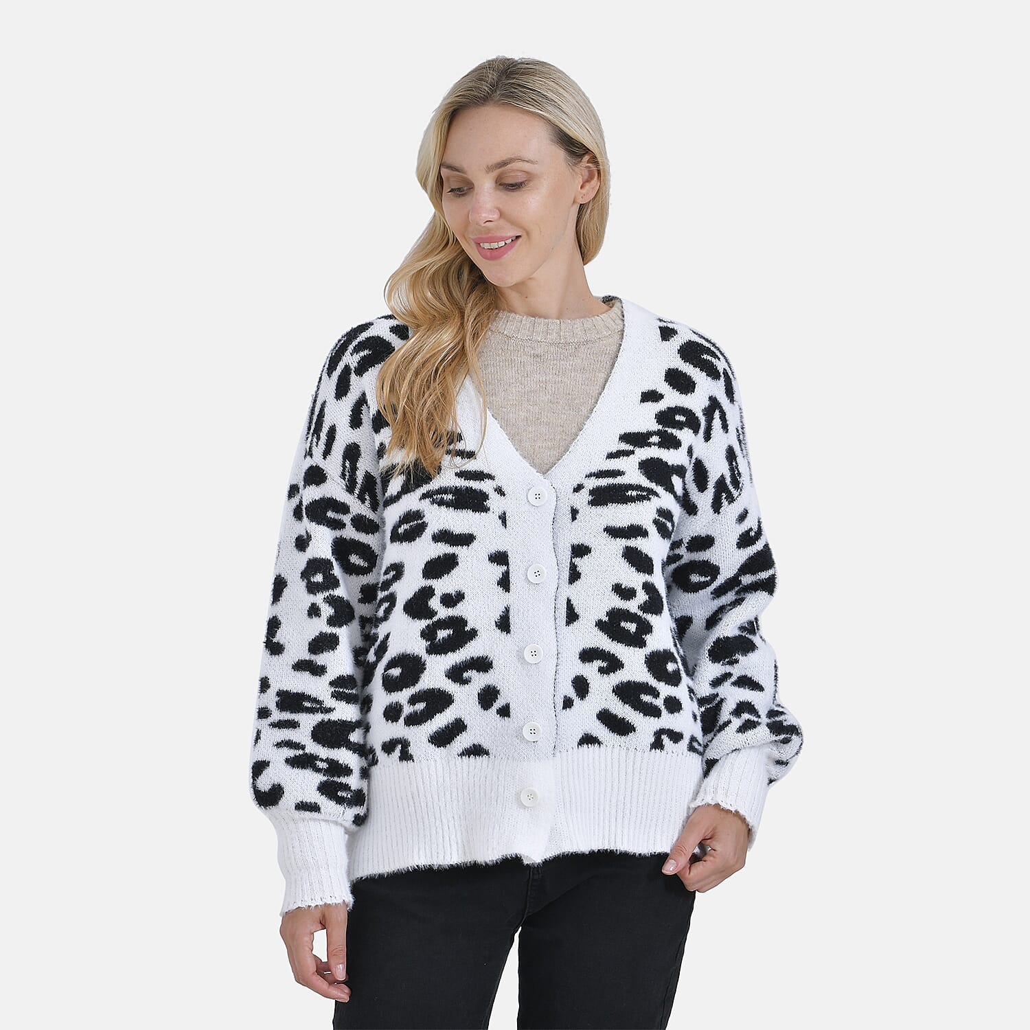 Tamsy Leopard Print Cardigan - White & Black Print