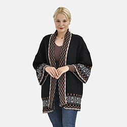 Tamsy Bohemian Style Woven Womens Cardigan - Black