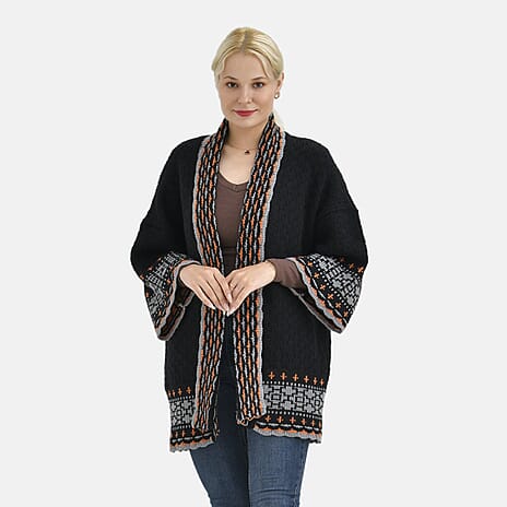 Tamsy Coloured Woven Cardigan (One Size) - Black