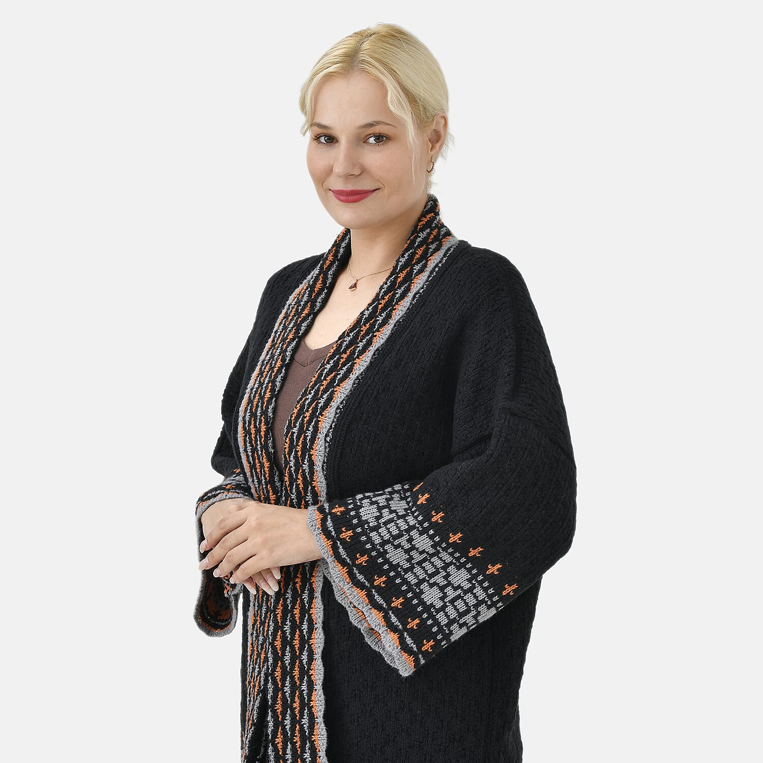 Tamsy Coloured Woven Cardigan (One Size) - Black
