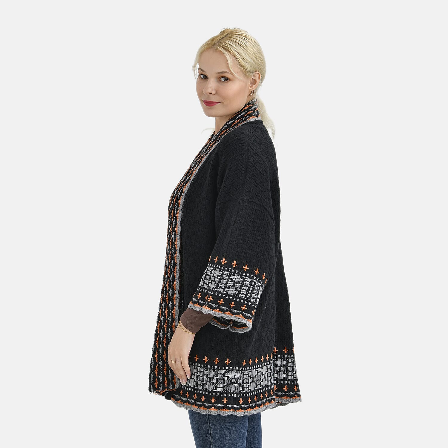 Tamsy Coloured Woven Cardigan (One Size) - Black