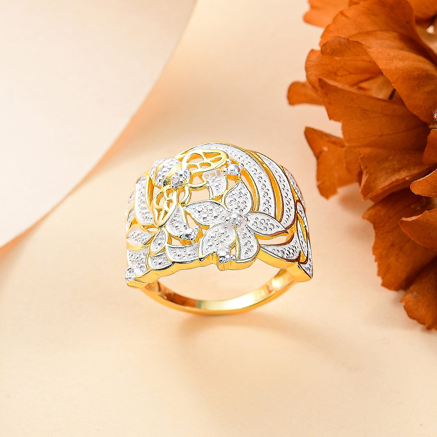 Designer Inspired- Natural Diamond Leaf Ring