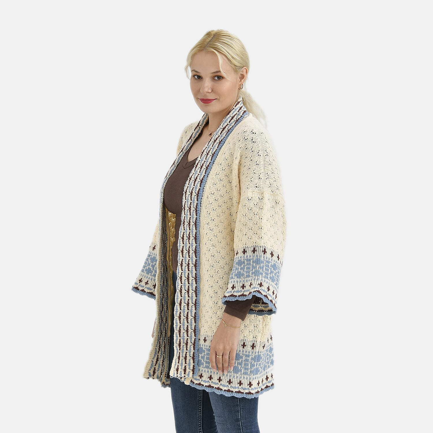 Tamsy Coloured Woven Cardigan (One Size) - Beige