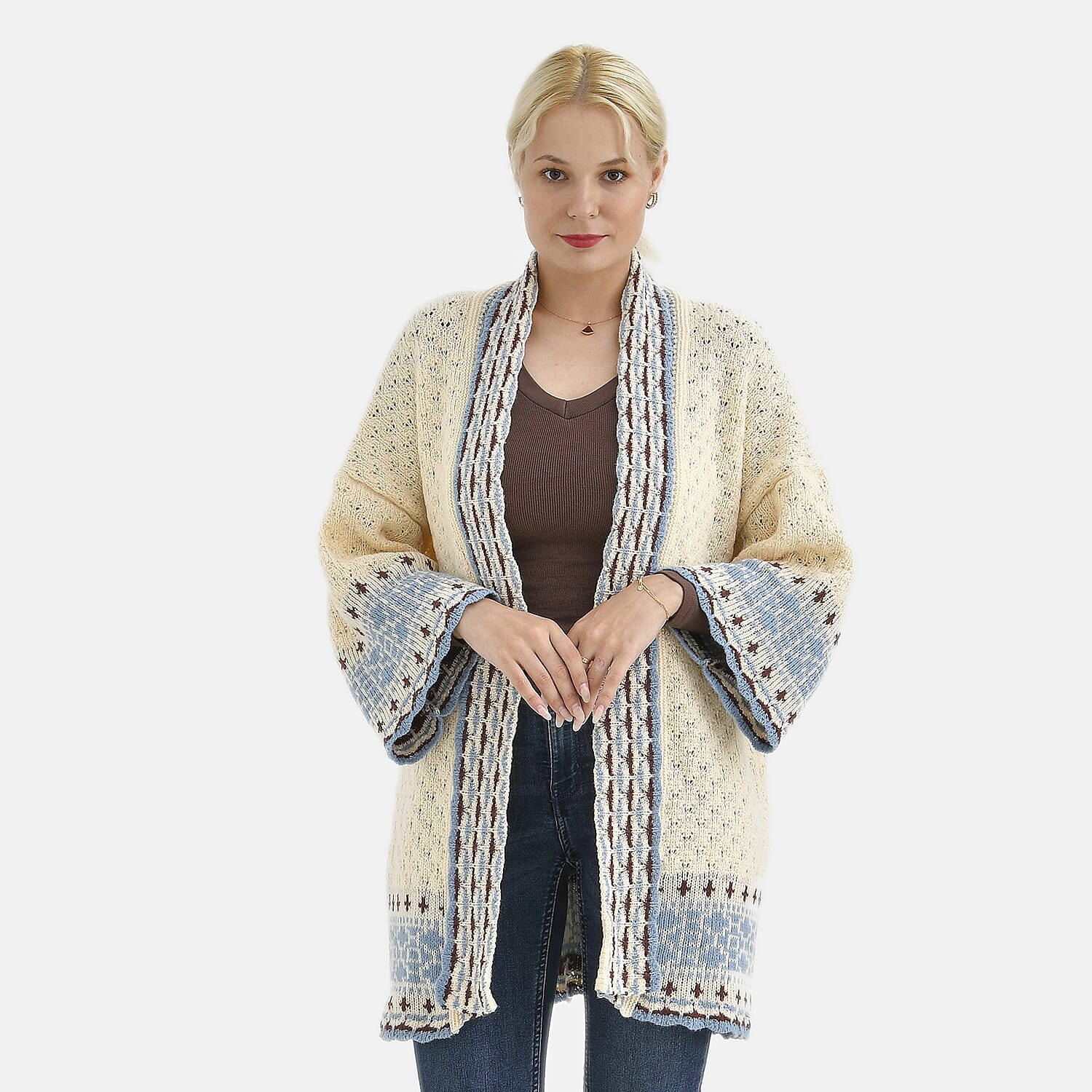 Tamsy Coloured Woven Cardigan (One Size) - Beige
