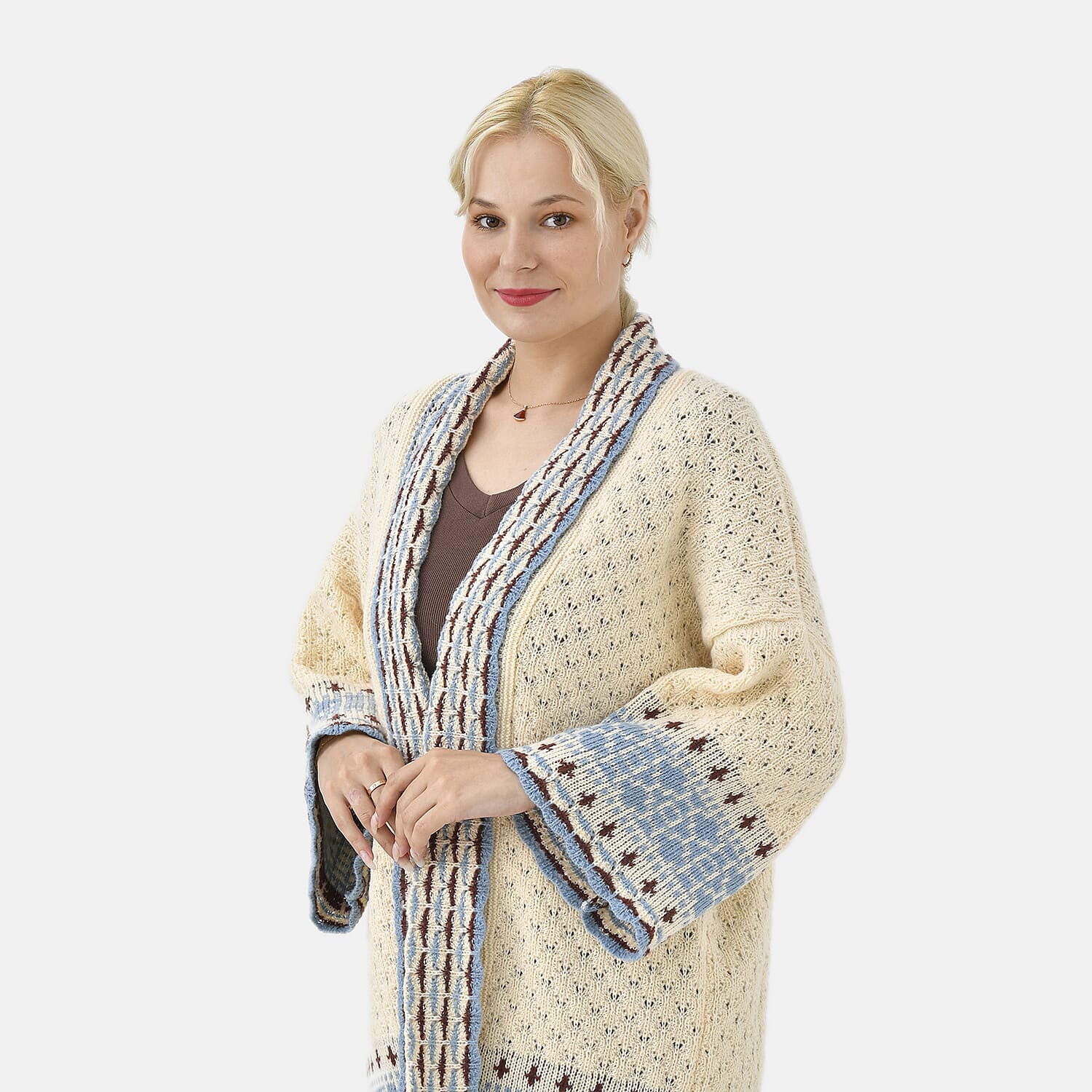 Tamsy Coloured Woven Cardigan (One Size) - Beige
