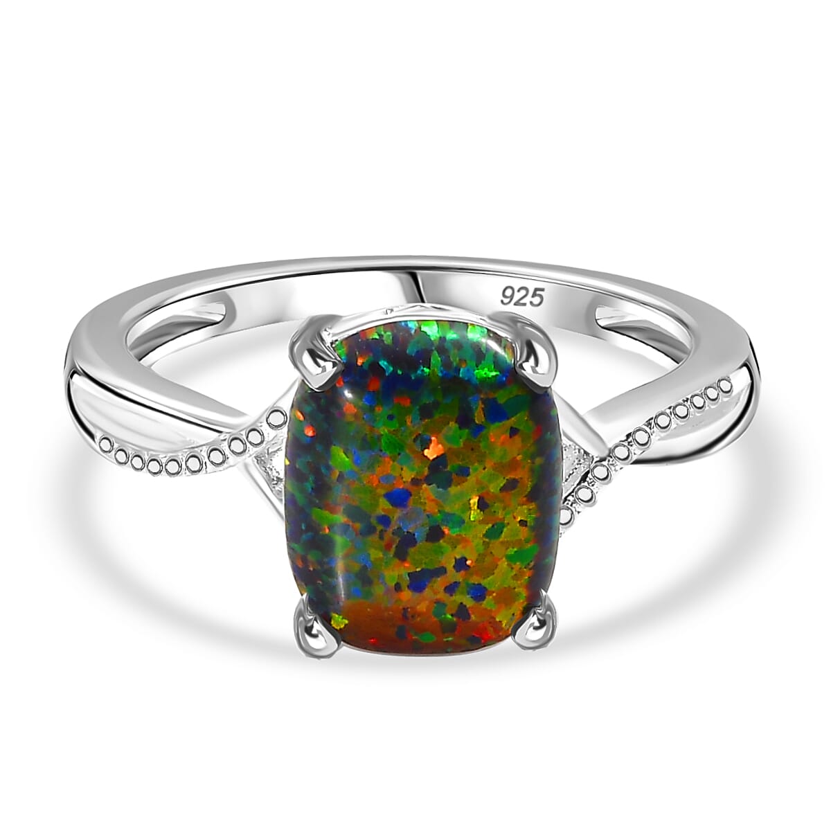 Lab Created Black Opal Sterling Silver Ring  1.295  Ct.