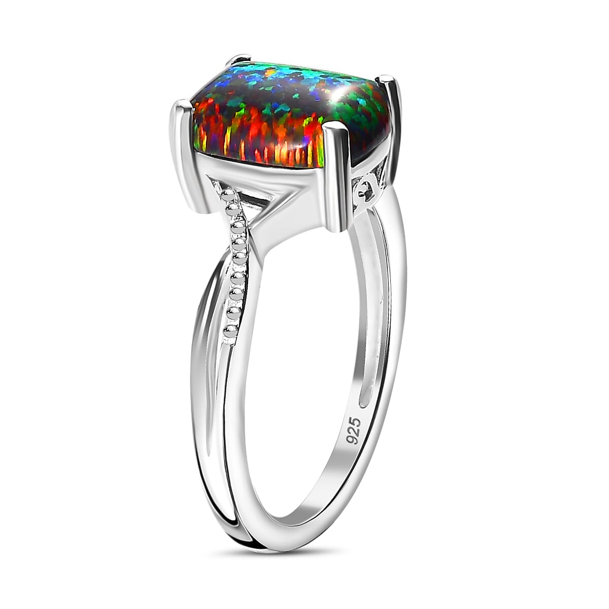 Lab Created Black Opal Sterling Silver Ring  1.295  Ct.