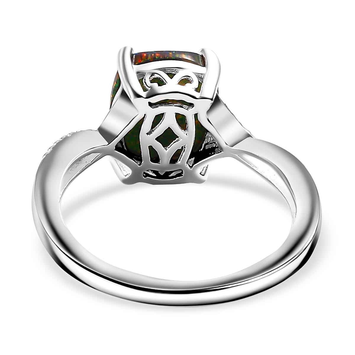 Lab Created Black Opal Sterling Silver Ring  1.295  Ct.