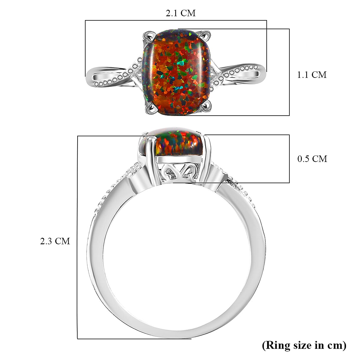 Lab Created Black Opal Sterling Silver Ring  1.295  Ct.