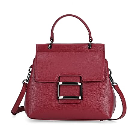 Genuine Leather Crossbody Bag (Size 25x11x22 cm) - Burgundy