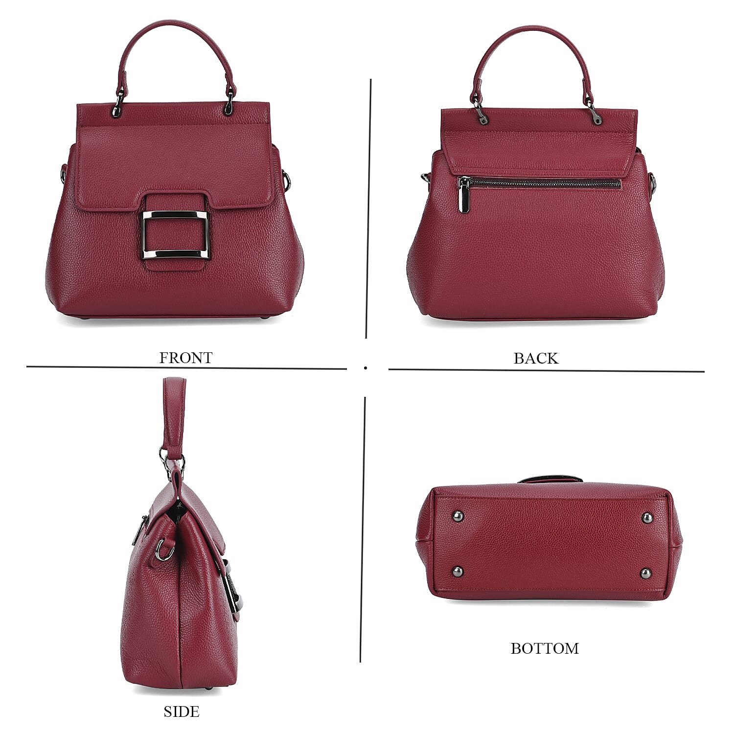 Genuine Leather Crossbody Bag (Size 25x11x22 cm) - Burgundy