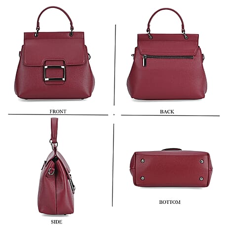 Genuine Leather Crossbody Bag (Size 25x11x22 cm) - Burgundy