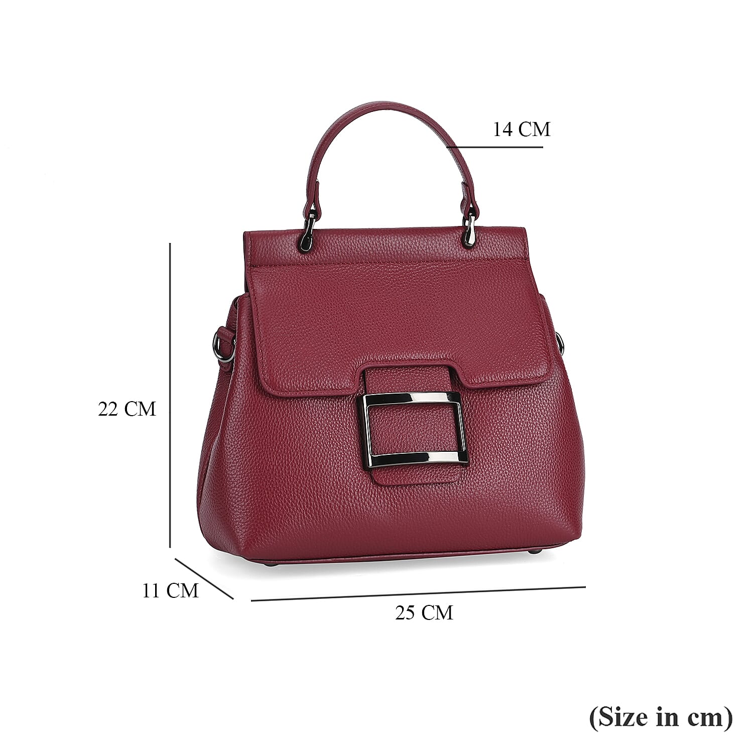 Genuine Leather Crossbody Bag (Size 25x11x22 cm) - Burgundy