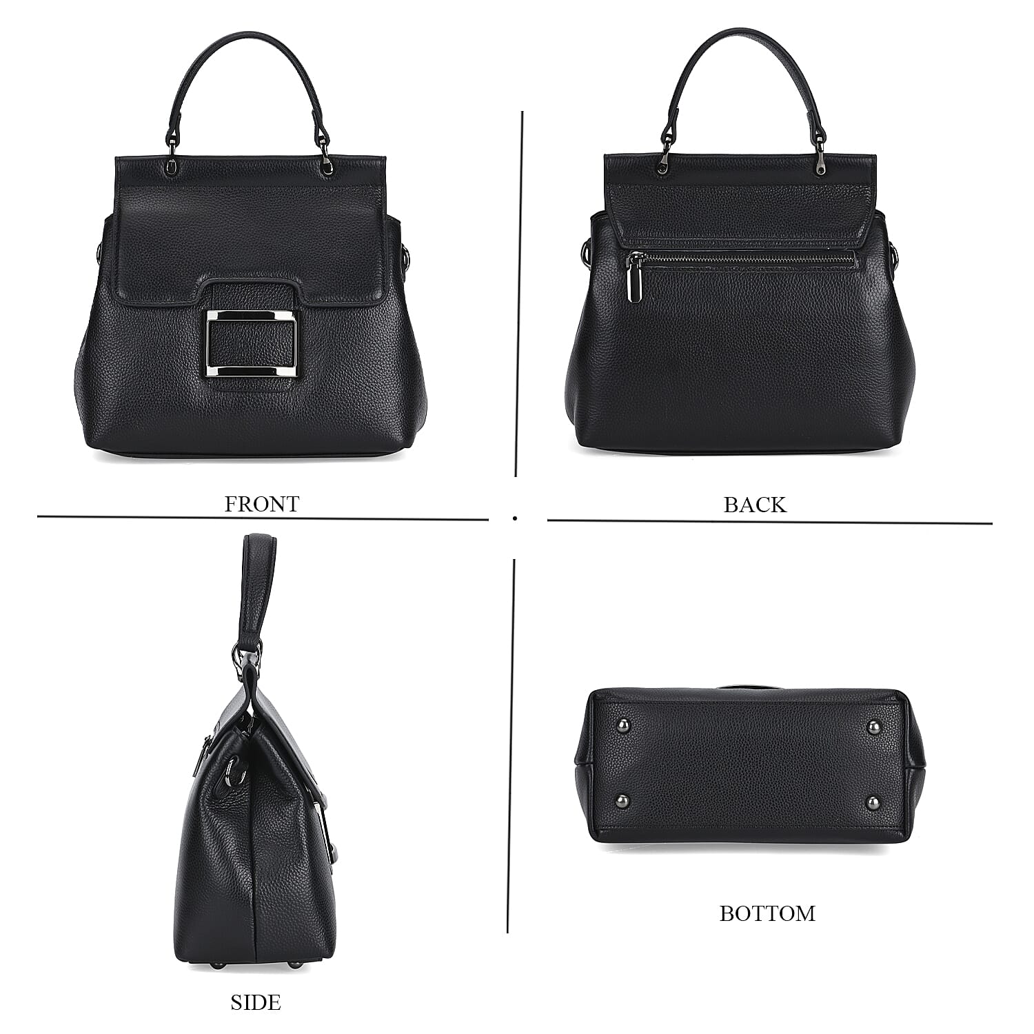 Genuine Leather Crossbody Bag  (Size 25x11x22 cm) - Black