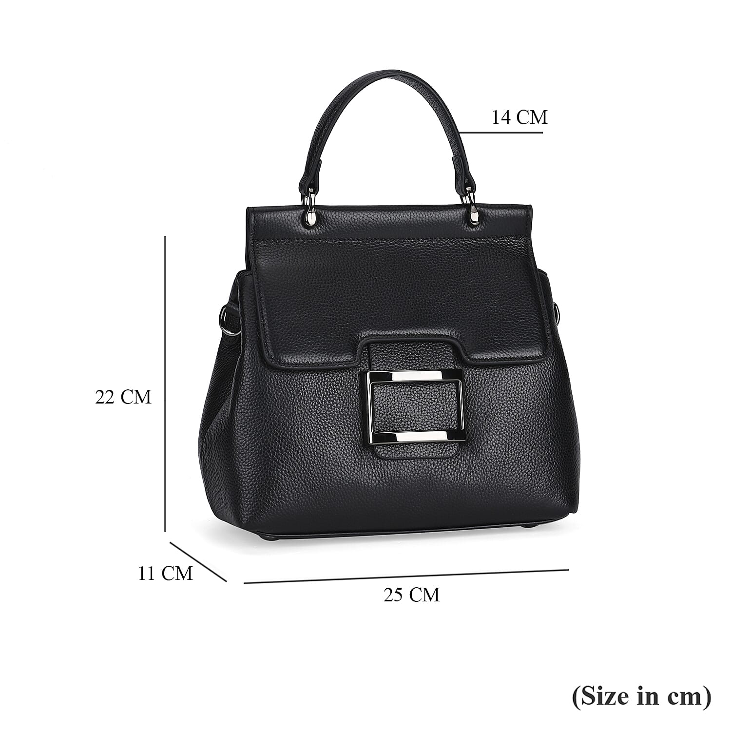 Genuine Leather Crossbody Bag  (Size 25x11x22 cm) - Black