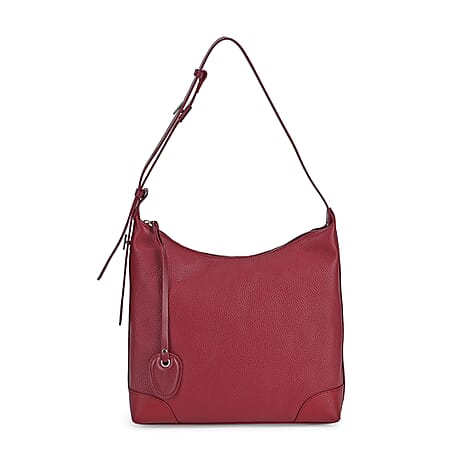 Genuine Leather Solid Crossbody Bag - Burgundy