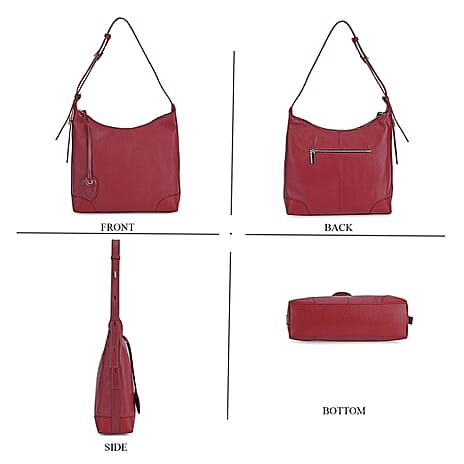 Genuine Leather Solid Crossbody Bag - Burgundy