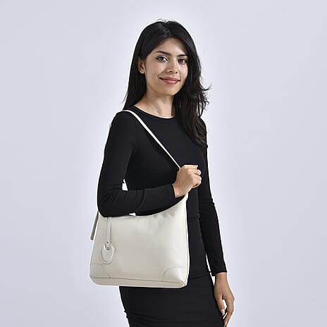 Leather Solid Crossbody Bag (Size 29x8x30 cm) - Off White