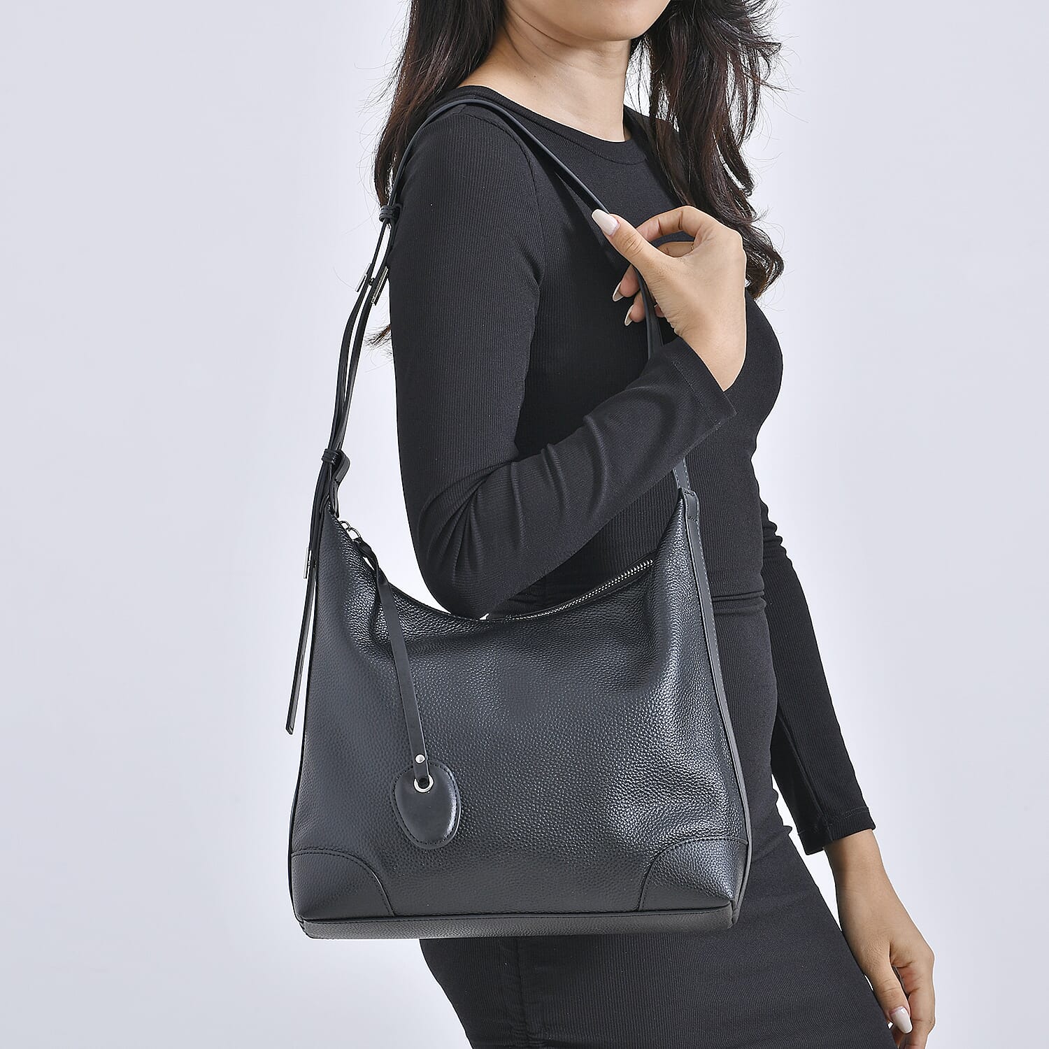 Leather Solid Crossbody Bag (Size 29x8x30 cm) - Black