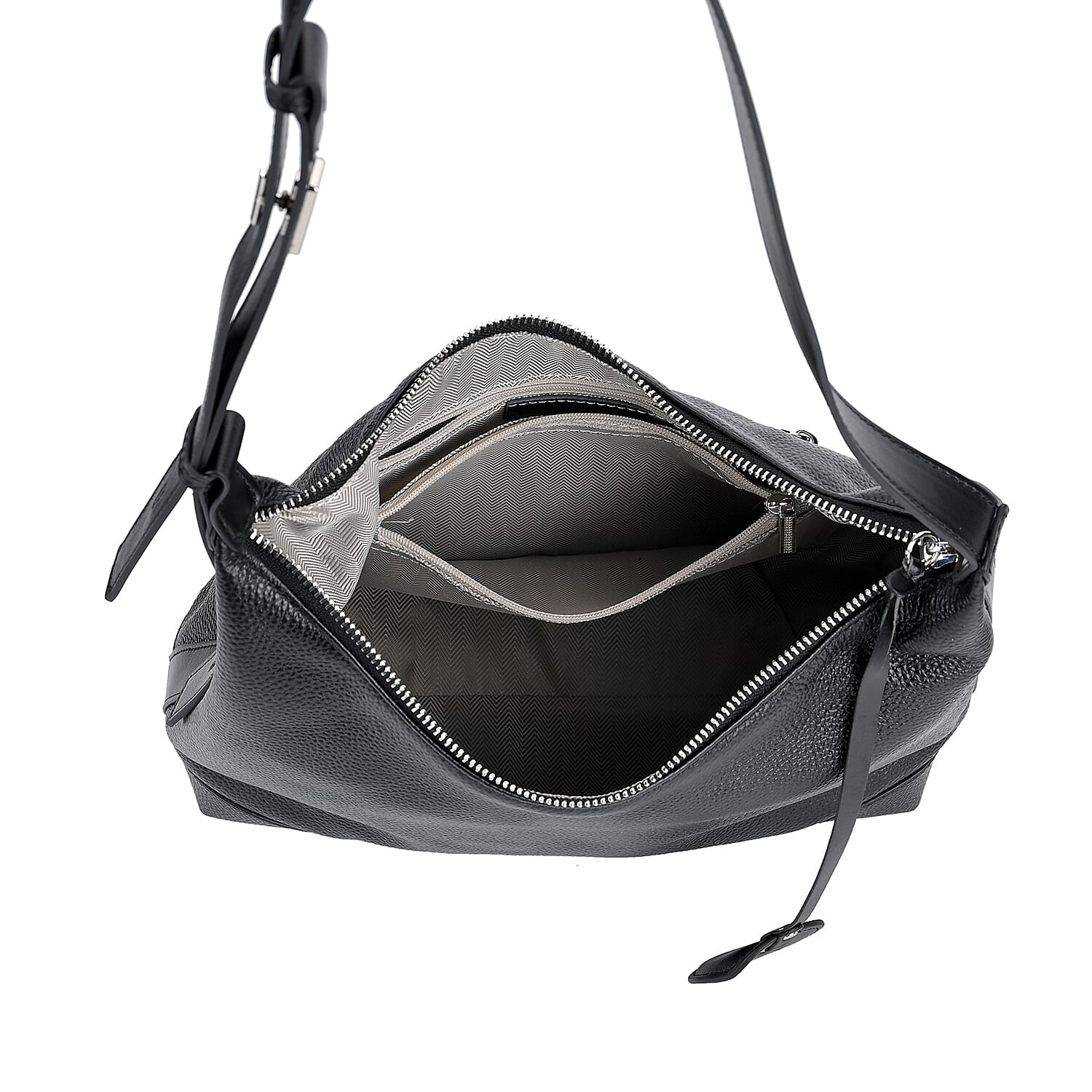 Leather Solid Crossbody Bag (Size 29x8x30 cm) - Black