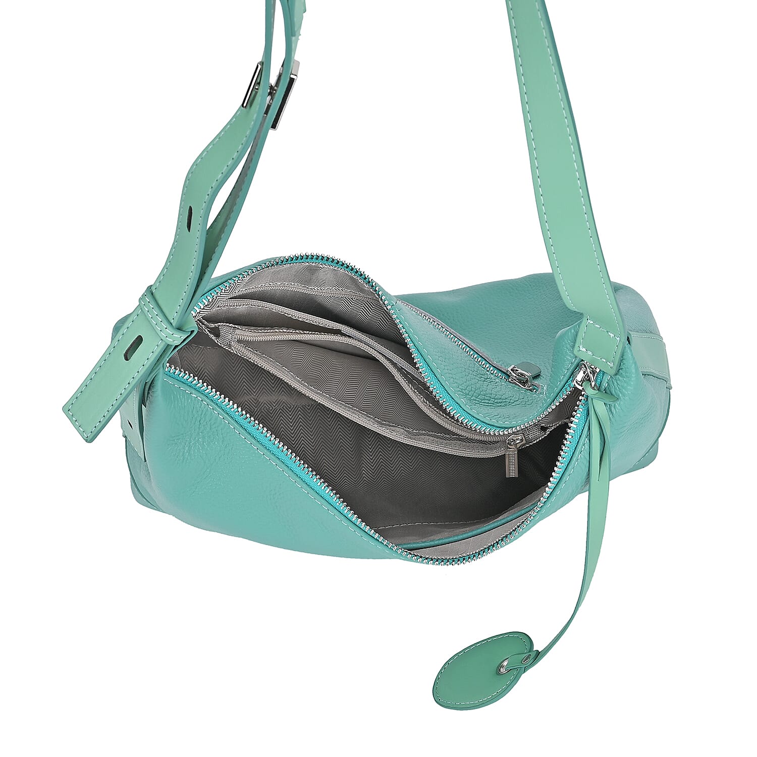 Leather Solid Crossbody Bag (Size 29x8x30 cm) - Turquoise