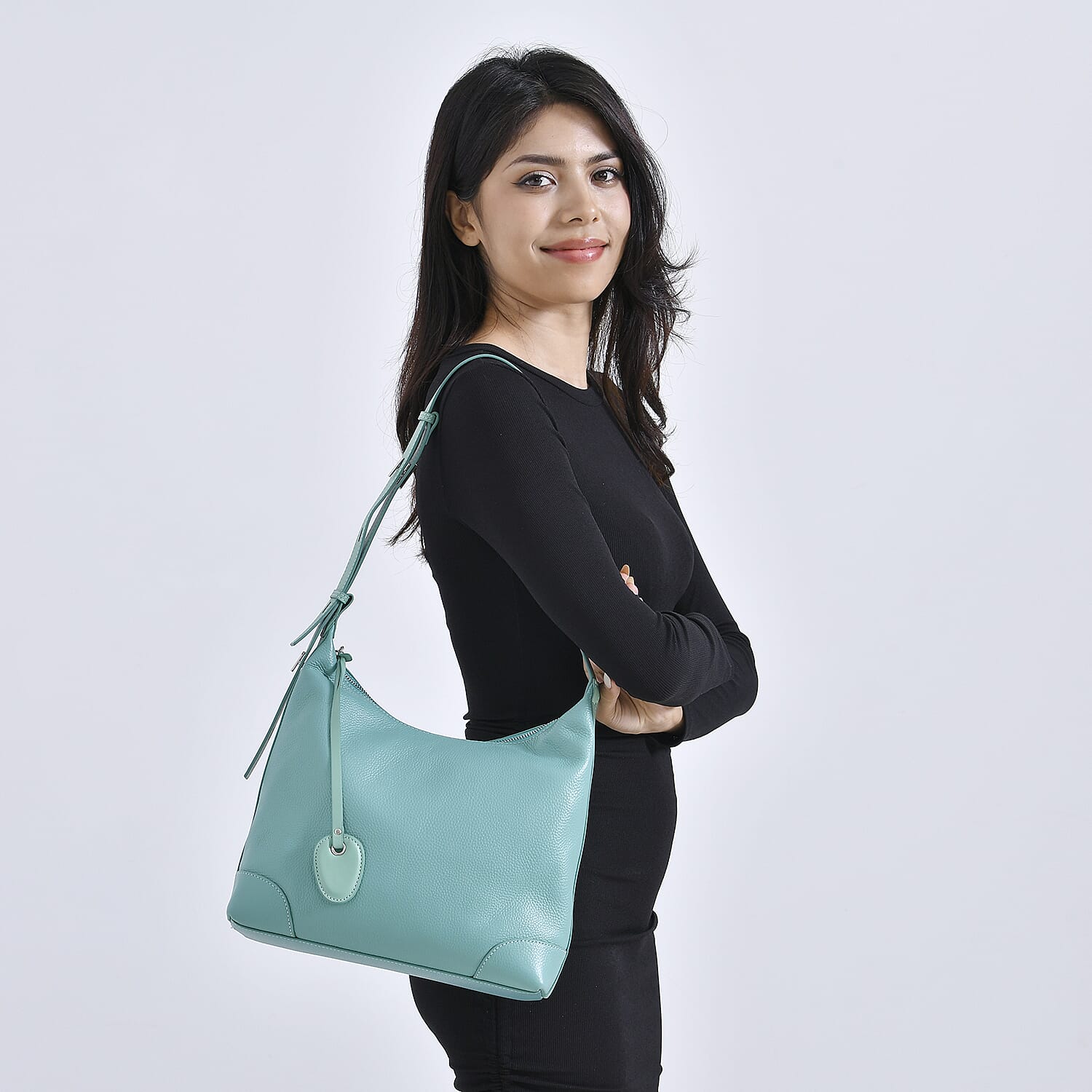 Leather Solid Crossbody Bag (Size 29x8x30 cm) - Turquoise